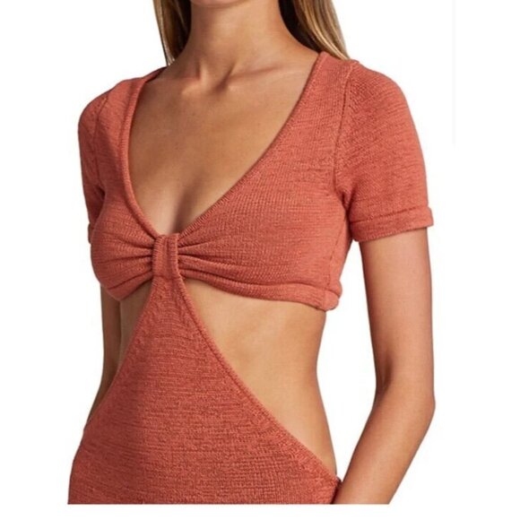 𝅺NWT Cult Gaia "Billie" Orange Knit Cutout Cap Sleeve Mini Dress Size Large - Picture 3 of 10